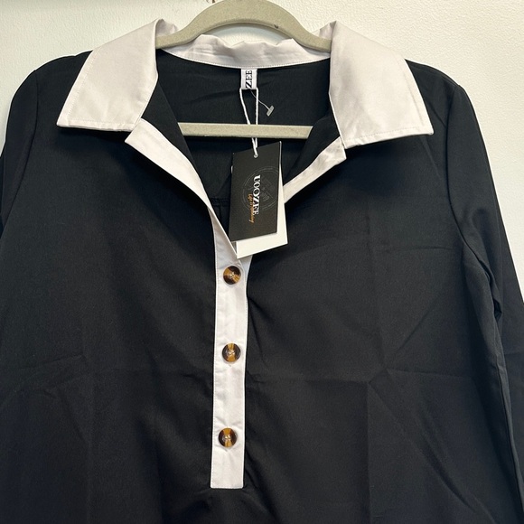 Elegant Black and White Long Sleeve Dress - Picture 3 of 4